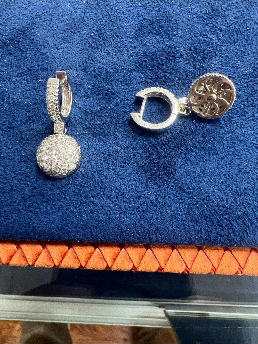 White Gold Diamond Pavé Ball Drop Earrings - Picture 2 of 2